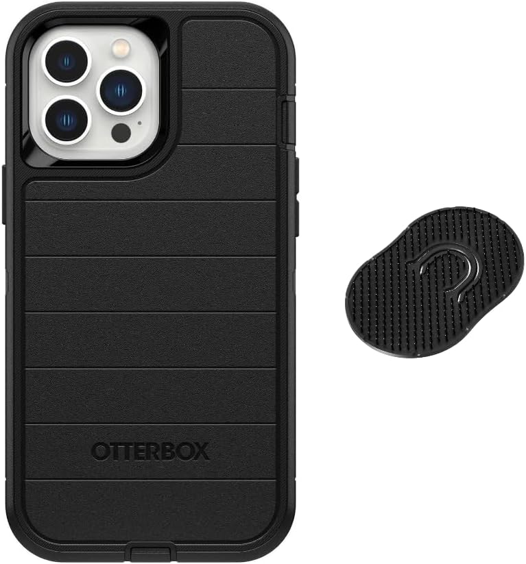 OtterBox Defender Series Case for iPhone 13 Pro Max/12 Pro Max – Rugged Protection, Screenless Design, Microbial Defense, Non-Retail Packaging, Case Only, Includes Sensory Stress Relief Brush – Black
