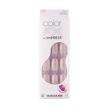 KISS Impress Color FX No Glue Mani 30 Pcs Press on Nails, Medium False Nails, Metallic Chrome & Cat Eye, Peel & Press, Hassle-Free Removal, Includes Manicure Stick, Prep Pad & File Focus, Medium