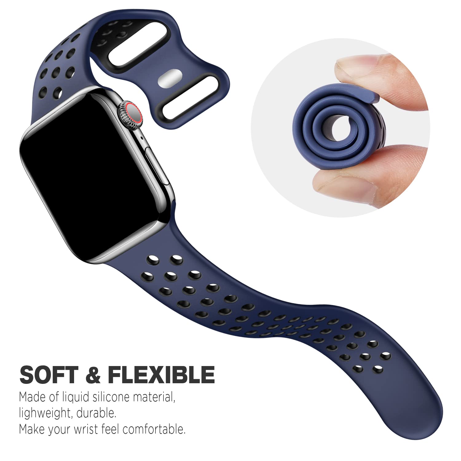 4 Pack Sport Bands Compatible with Apple Watch Band 38mm 40mm 41mm 42mm 44mm 45mm 49mm for Men Women, Soft Silicone Strap Breathable Band for iWatch Series 9 8 7 6 5 4 3 2 1 SE/Ultra, Nike+