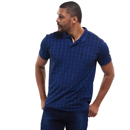 Camisa Polo Xadrez Masculina Piquet Jacquad Algodão Manga Curta