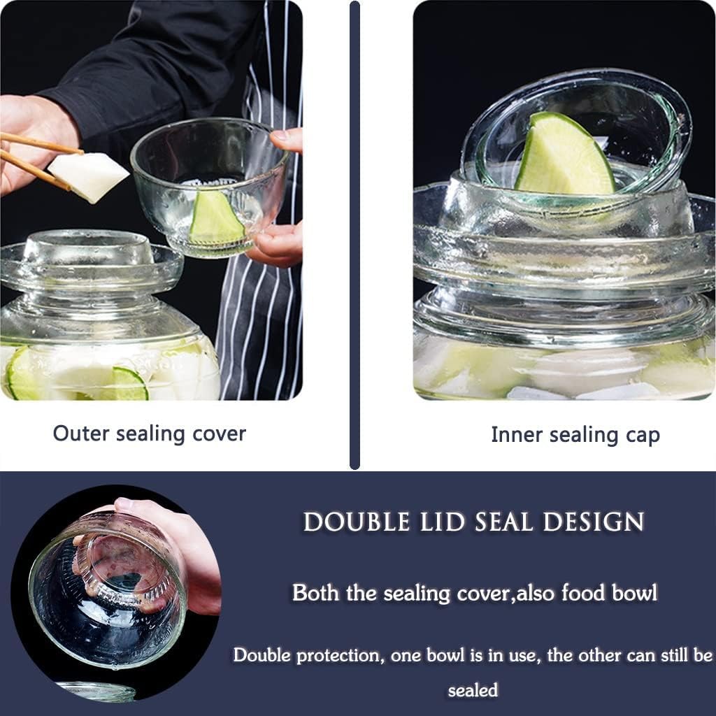 Tarro de fermentación, vidrio transparente sin plomo, sello de agua de doble tapa, barril de almacenamiento grueso para Kimchi y uso doméstico