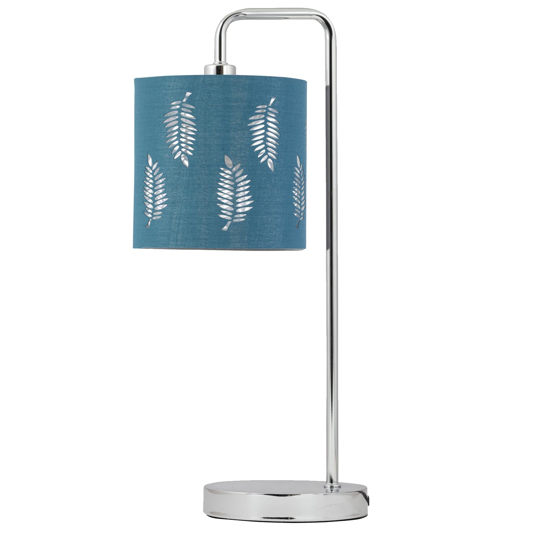 firstchoicelighting Chrome Arched Table Lamp with Teal Fern Cut Out Shade