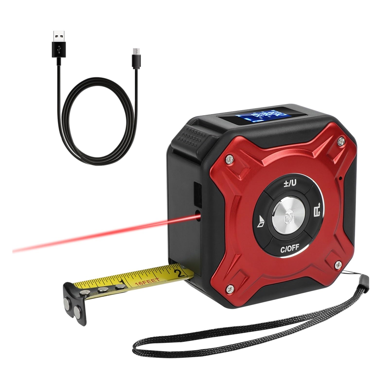 Carga USB 5M Cinta métrica 40M telémetro láser medidor de Distancia Herramientas de construcción 2 en 1 Dispositivo de medición de Pantalla LCD retroiluminada Alta precisión