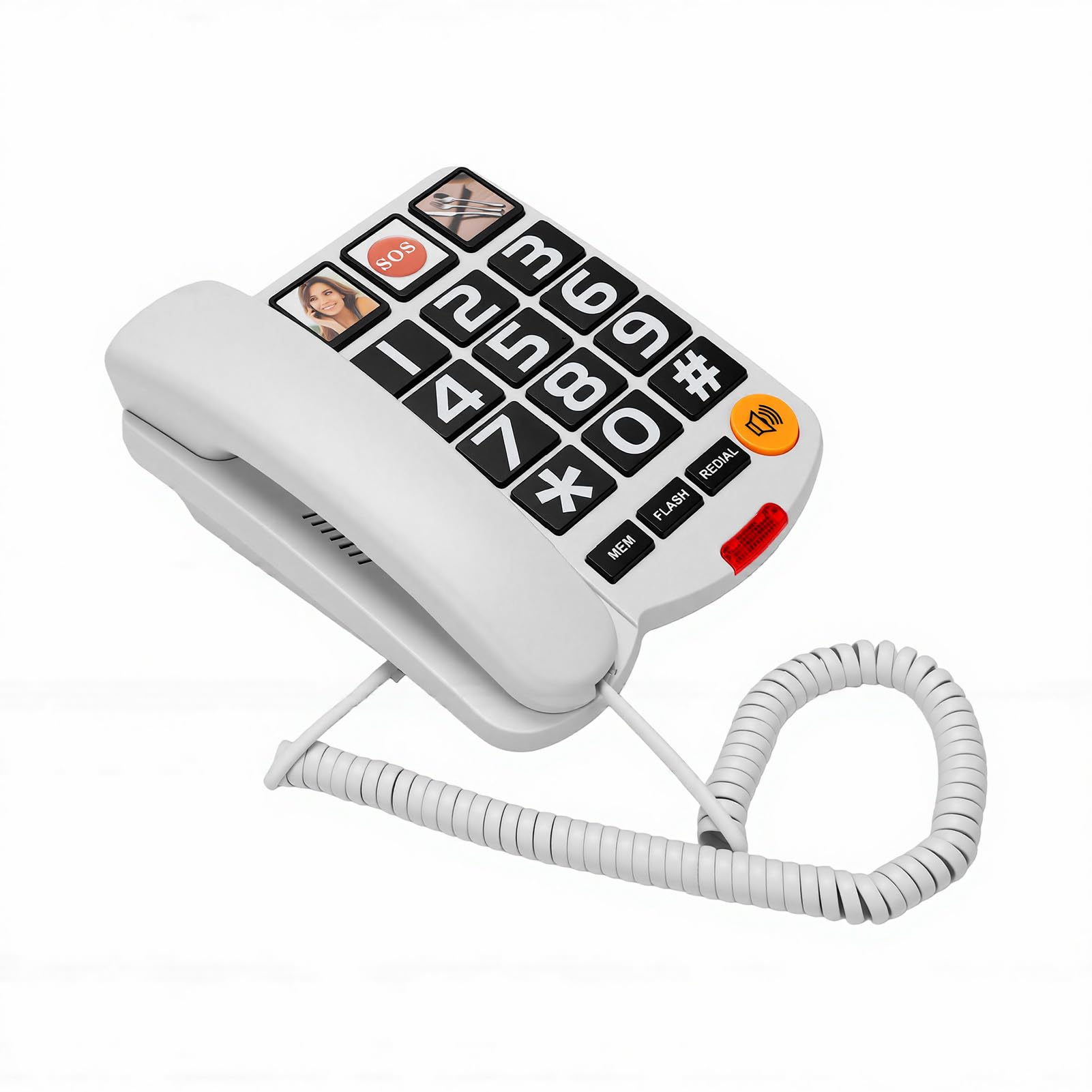 Fabater Telefono Fisso Extra Rumoroso da 110 DB, Design con Pulsanti Grandi per Anziani, con Chiamata in Vivavoce e Chiave di Emergenza per Uso Domestico (WHITE)