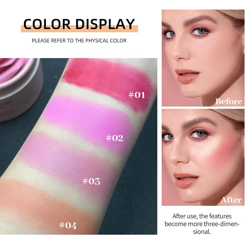 3D Matte Blusher, Rose Makeup Flower Petal Blush for Cheeks, Natural Glowing Redness Long Lasting Buildable Color, Contouring and Brightening, Makeup Powder blush as Festival Gifts(#01) - Image 5