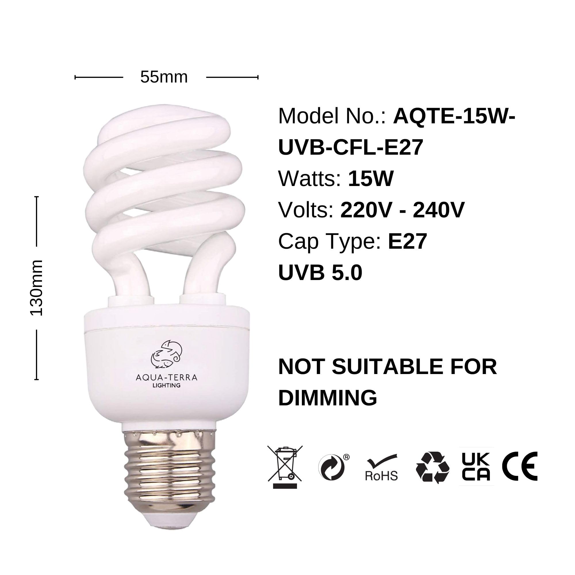 Bombilla UVA UBV 15 W Tropical 5.0 ideal para acuarios/terrarios con terrapinas, tortugas, ranas, serpientes y pájaros, base de rosca estándar E27, ideal para efecto natural de luz