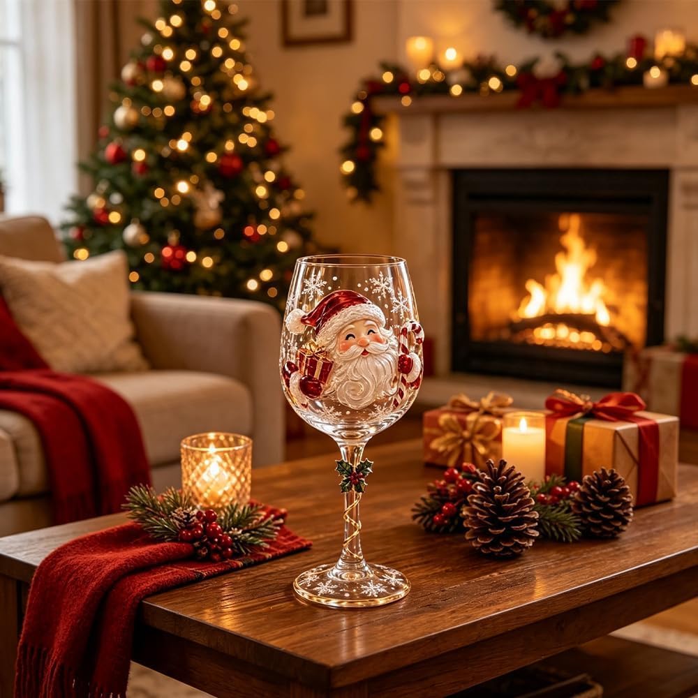 Bicchieri di vino di Natale 3D, calice di vacanza sollevato