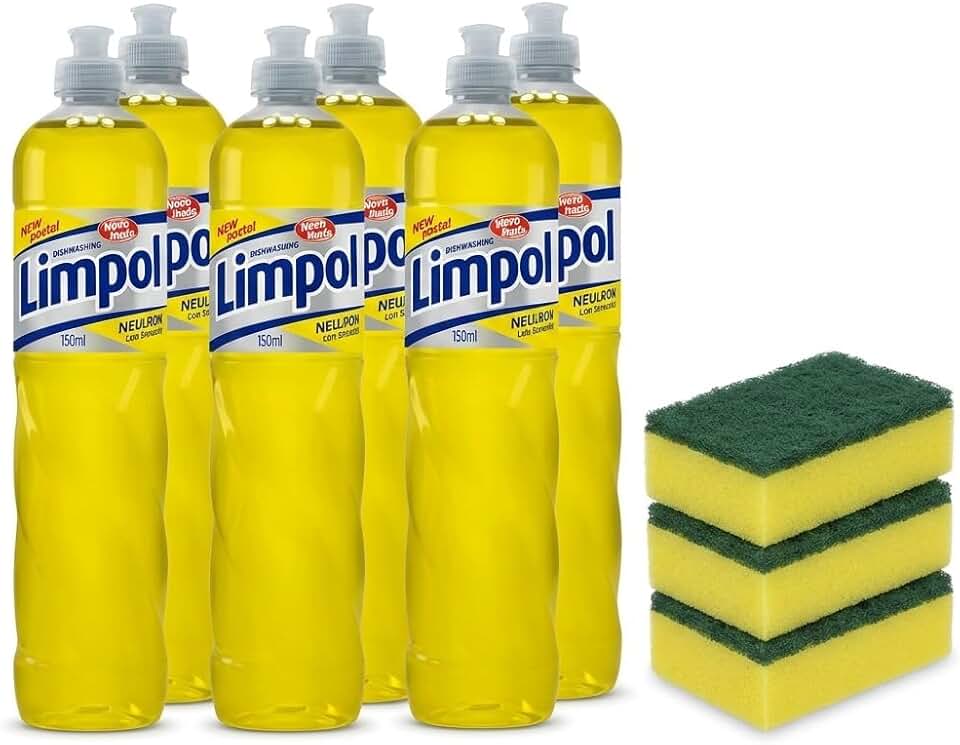 Kit Detergente Limpol Neutro 6 Unidades 500ml + 3 Esponjas Duplas Multiuso