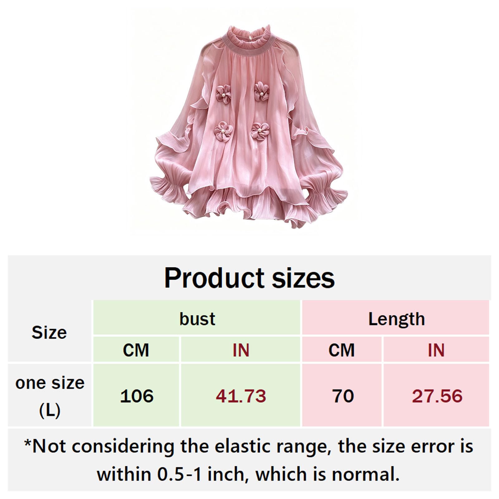 Camicia da donna con maniche a sbuffo, fiori 3D, collo arricciato, volant, blusa a vestibilità larga, pullover da ufficio e lavoro