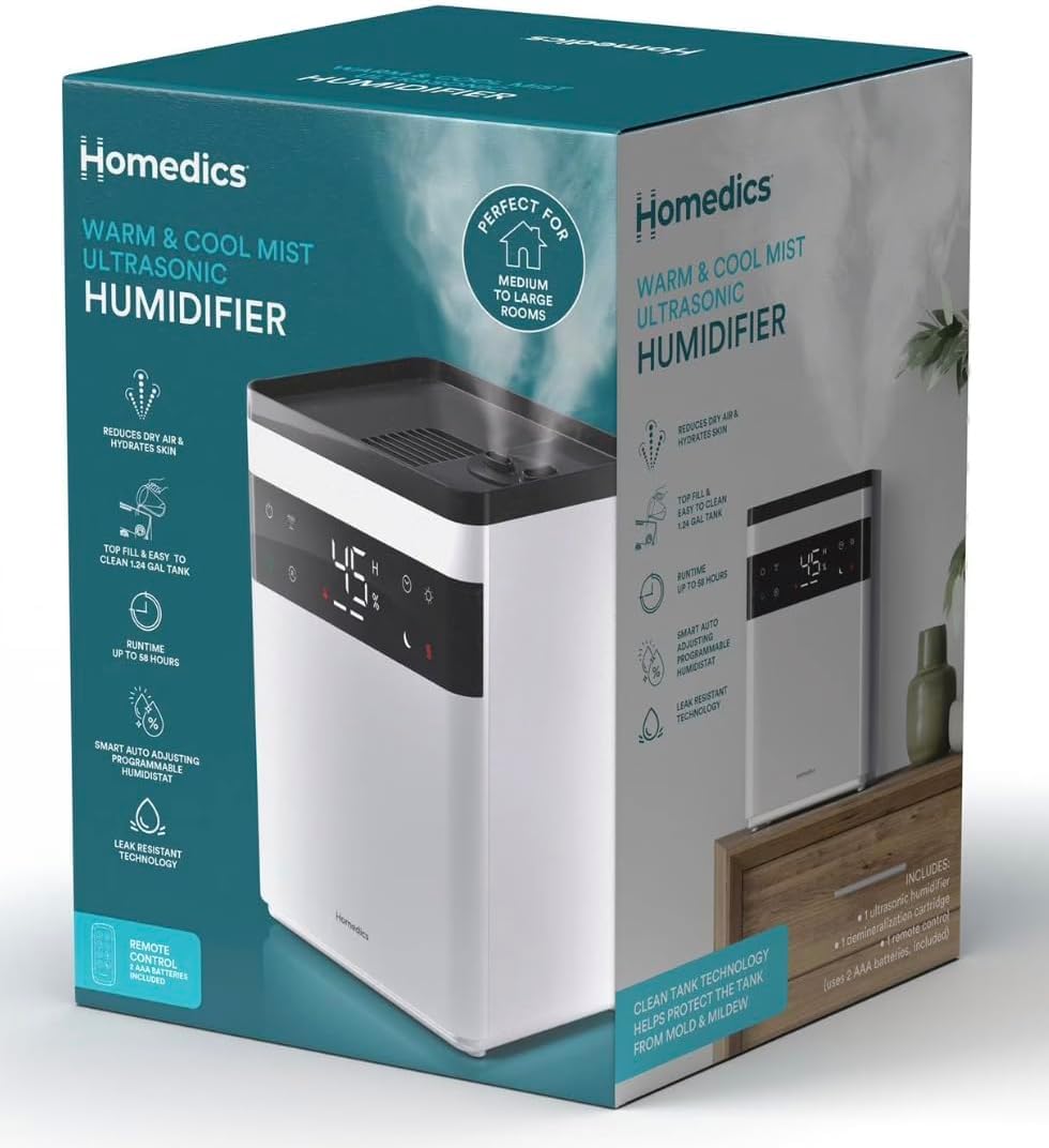 Home Premium Warm & Cool Mist Ultrasonic Humidifier, Topfill, 58 Hour Runtime