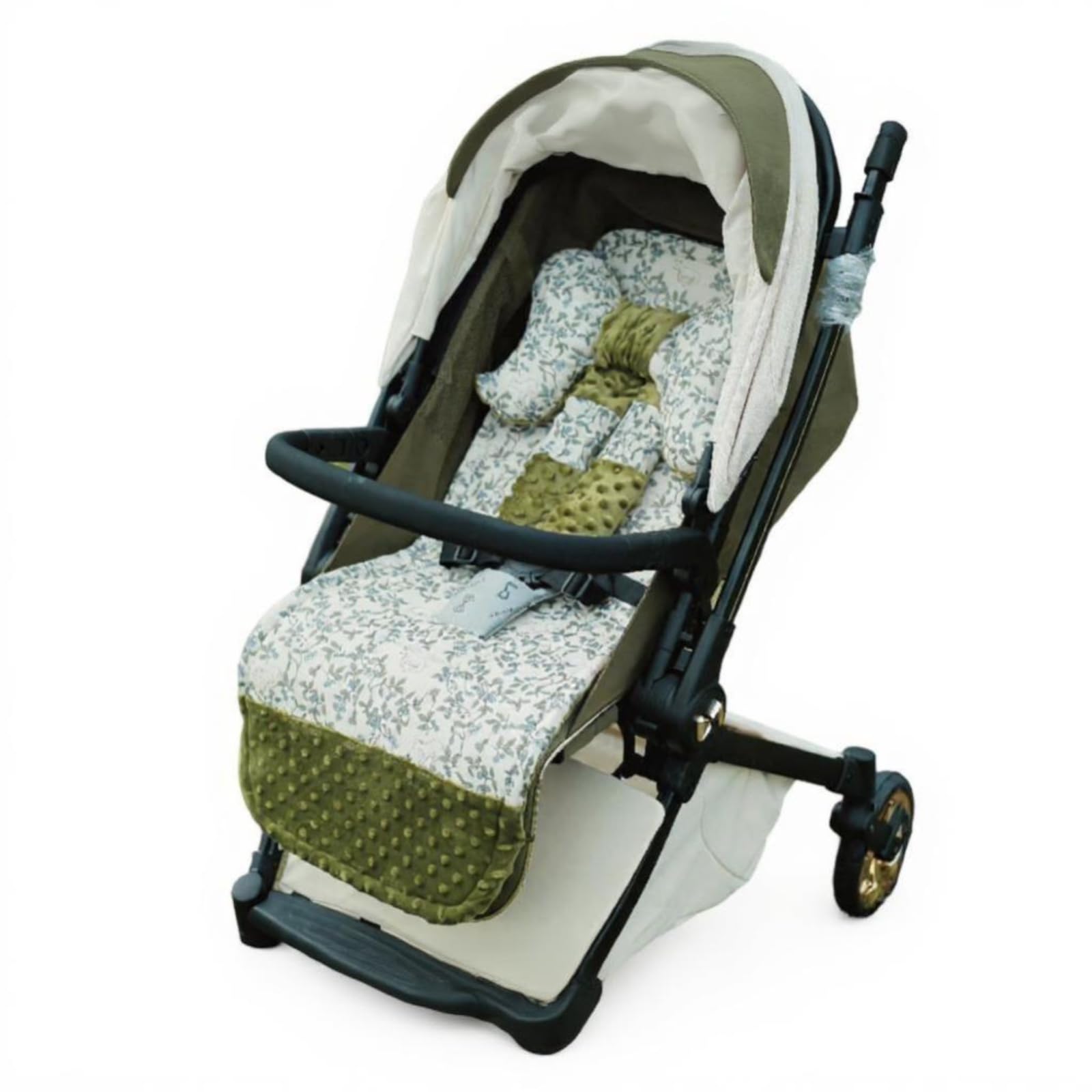 Coussin Poussette Matelas Enfant avec Coussinet Épais Anti-dérapant Coussin Portable pour Sommeil Jeu Apprentissage Adapté aux Tout-petits Nourrissons, Fleur d olive