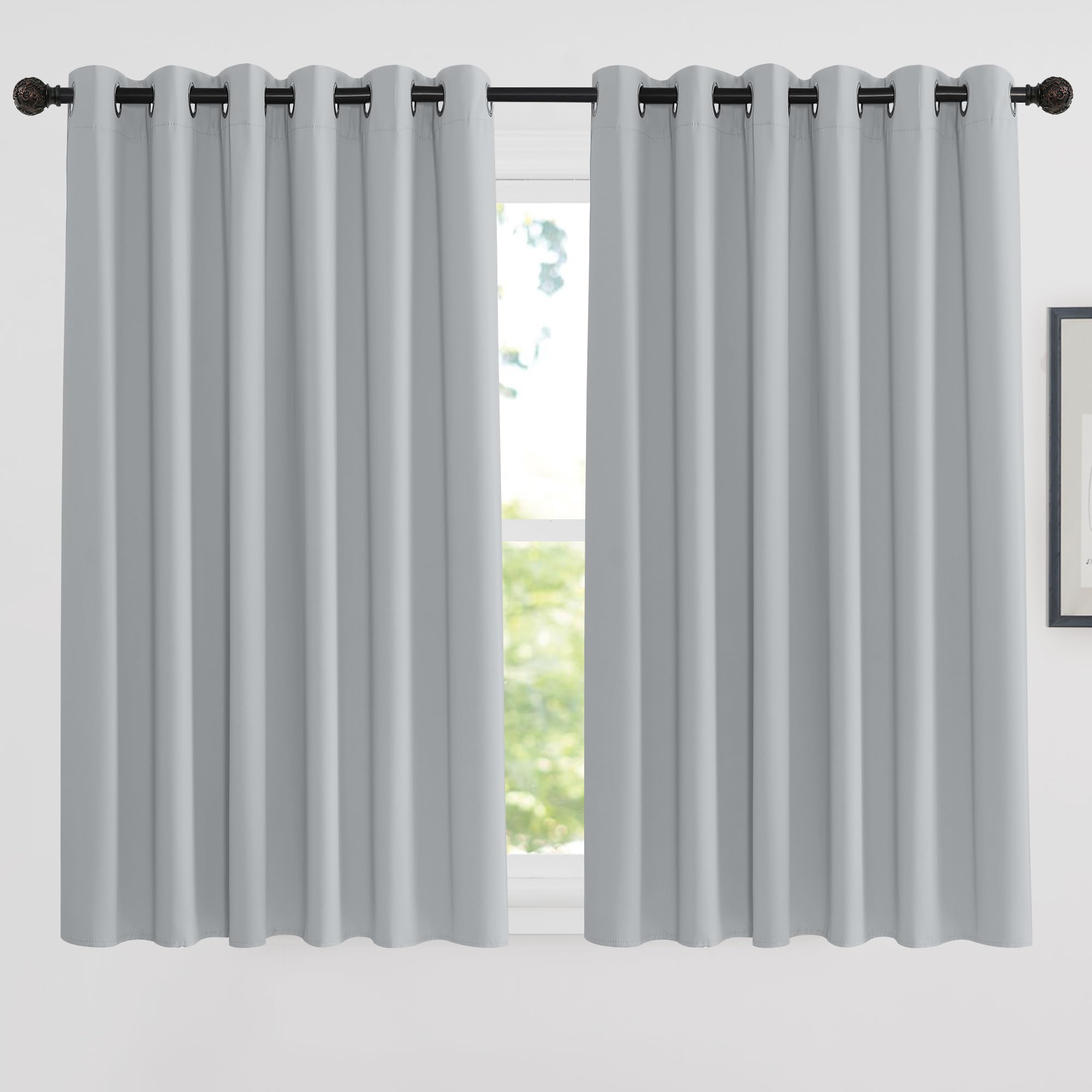 PONY DANCE Silver Grey Blackout Eyelet Curtains 90x63 Inch Extra Wide Drapes for Bedroom, Living Room, Lounge Thermal Insulated Curtains for Window Treatment, W90 X L63, 2 Panels