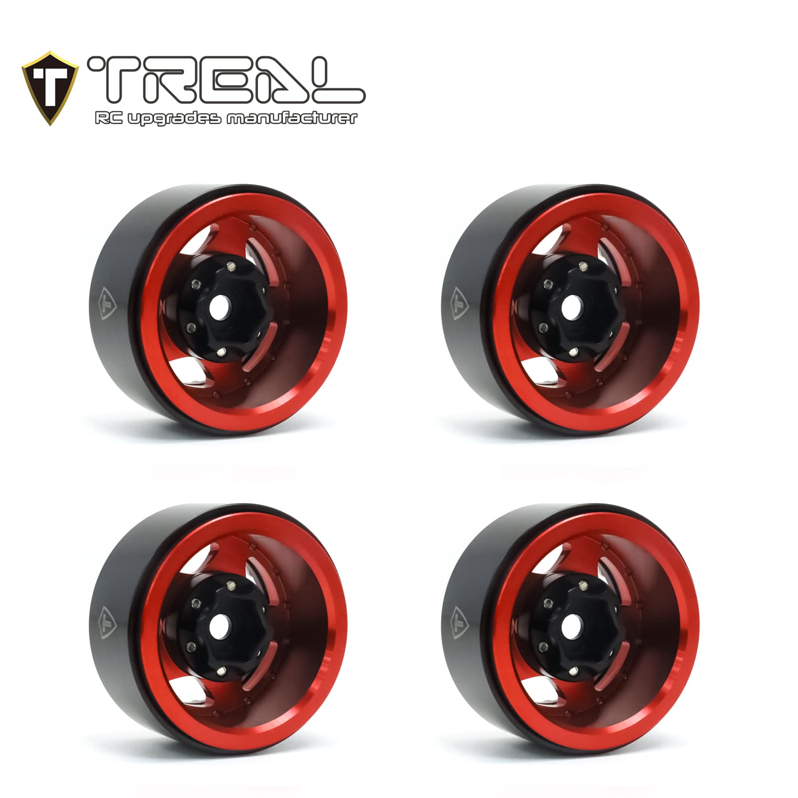 Treal Lot de 4 roues Beadlock de 3,9 cm en aluminium usiné CNC pour voiture sur chenilles 1/18 UTB18 et 1/10 RC AX90069 D90 TF2 Tamiya CC01 - Type B (rouge Treal Lot de 4 roues Beadlock de 3,9 cm en aluminium usiné CNC pour voiture sur chenilles 1/18 UTB18 et 1/10 RC AX90069 D90 TF2 Tamiya CC01 - Type B (rouge