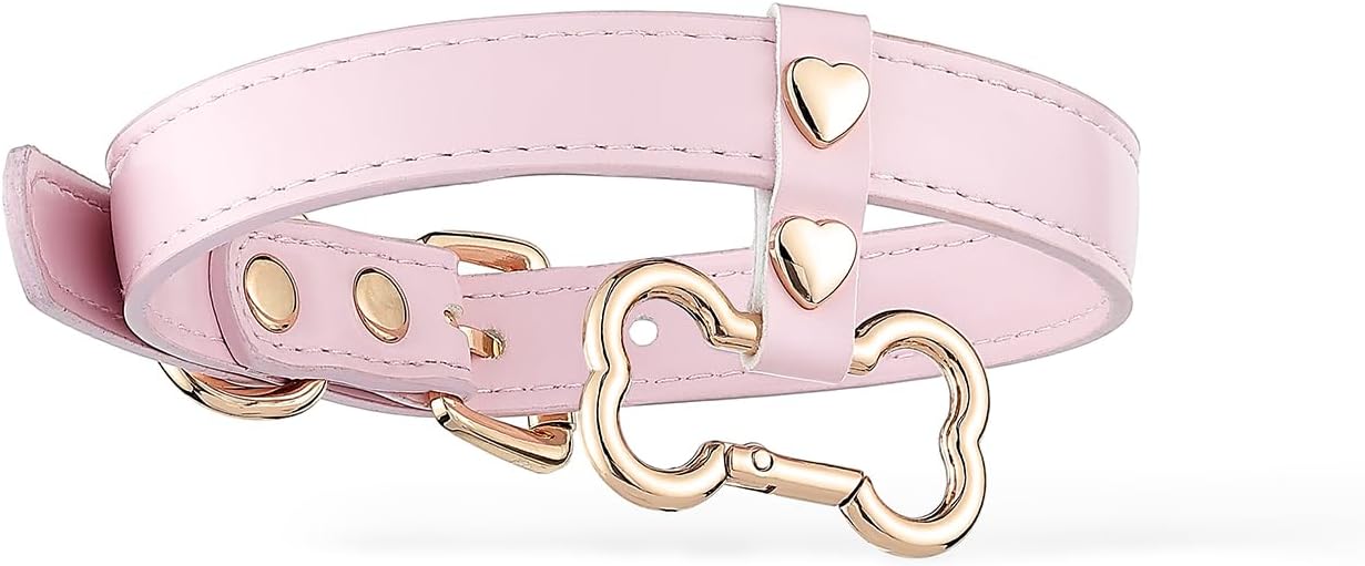 Pastel Pink Bone Ring Leather Choker Collar For Women, Adjusted to 13"-17" | Made of Vegan Leather with Zinc Alloy Bone-shaped Ring, Daily Wear Gifting, Unique Mix of Sweet&Gothic, Avoid Water&Perfume