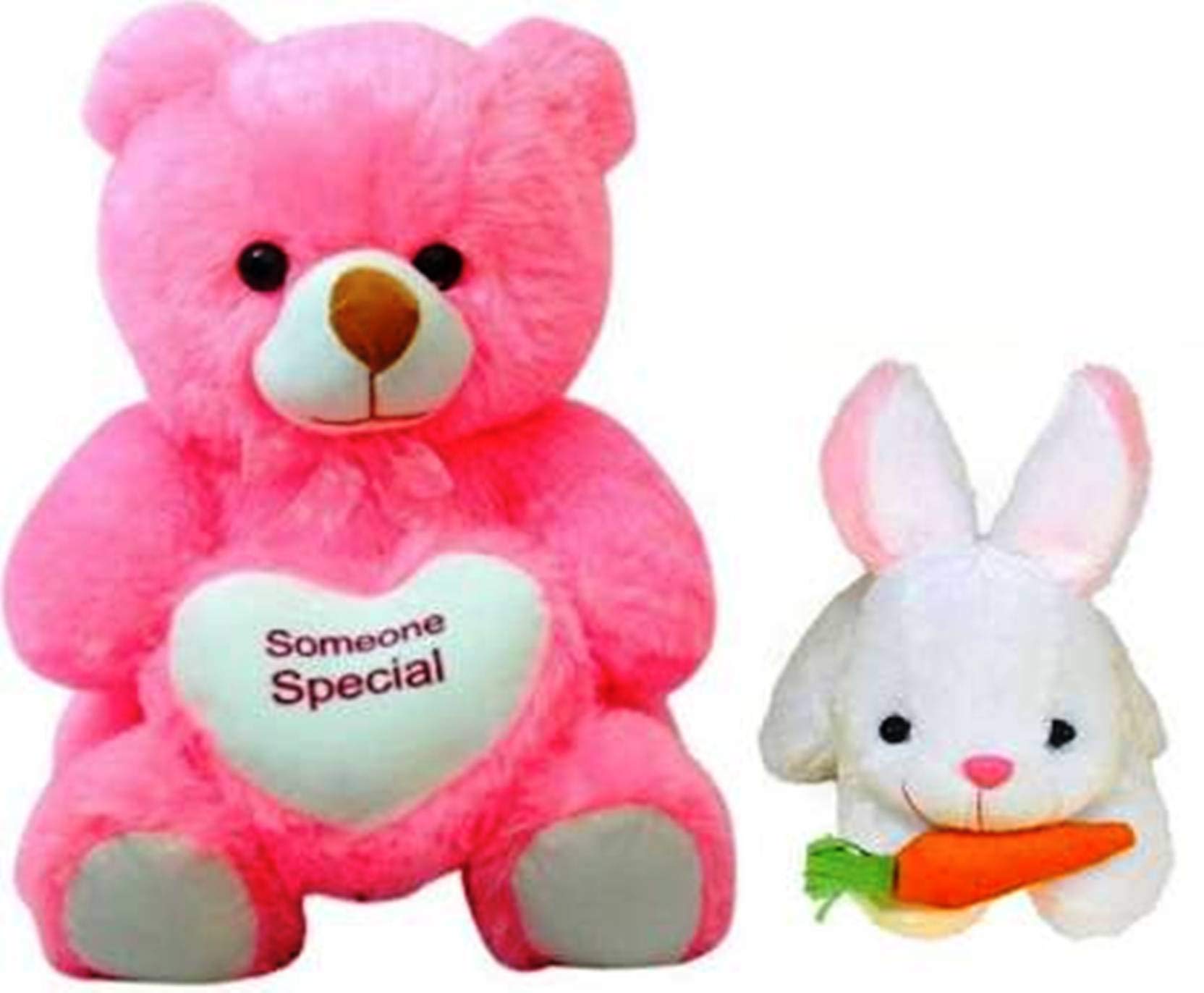 Combo Offer of 2 Feet Pink Someone Special HeartTeddy Bear with 26 cm White Rabbit