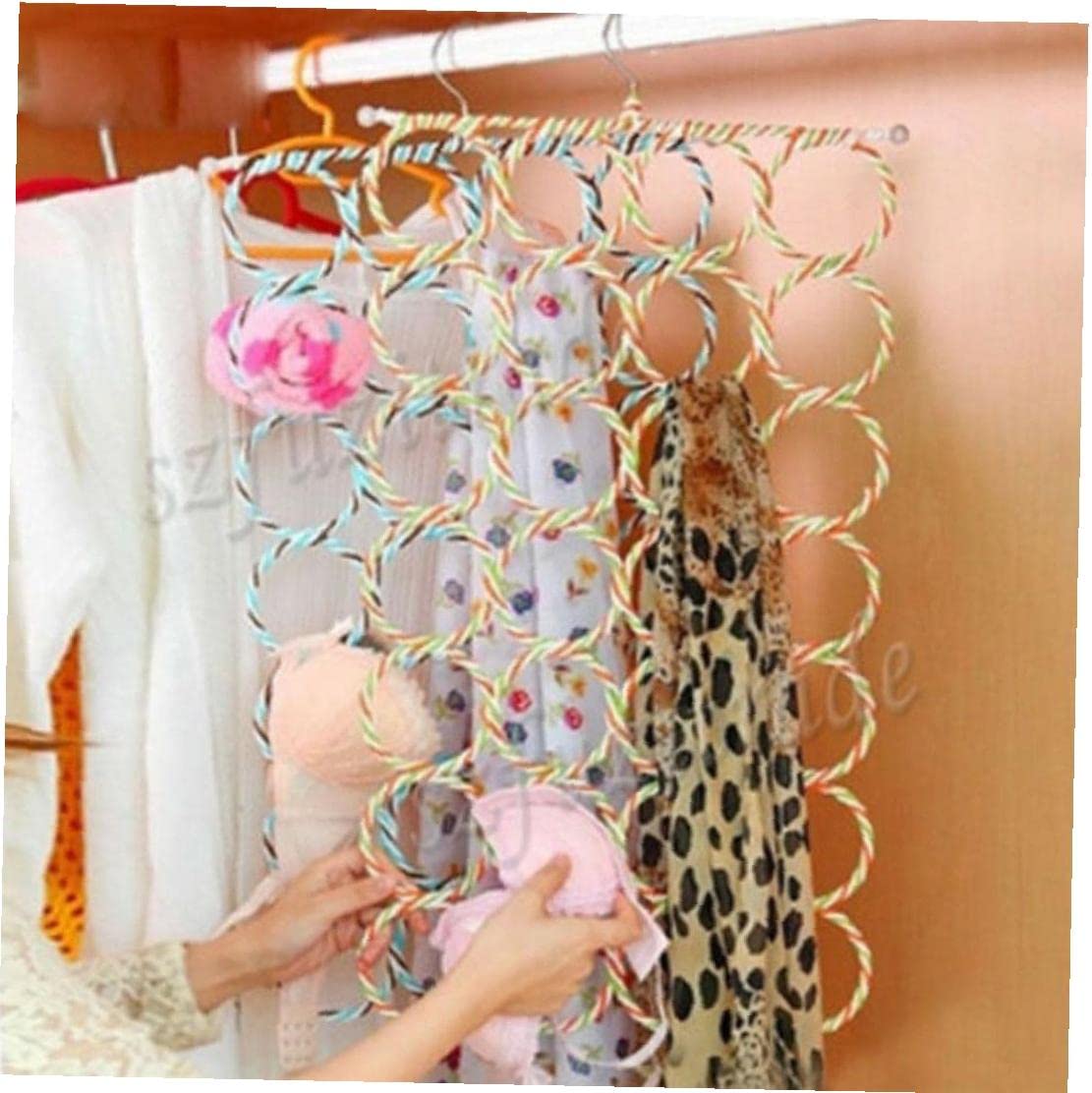 Tossper 12Metal Rings Scarf Hanger Multi Scarves Display Hang Ties Belt Organize Circle Storage Holder Random Color