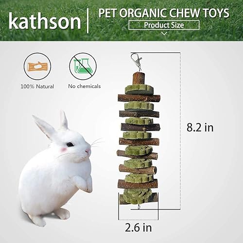 Miniatura 4 de kathson 4 juguetes masticables de conejito para rechinar dientes, golosinas de chinchilla de bambú orgánico, ramas de madera de fruta natural para