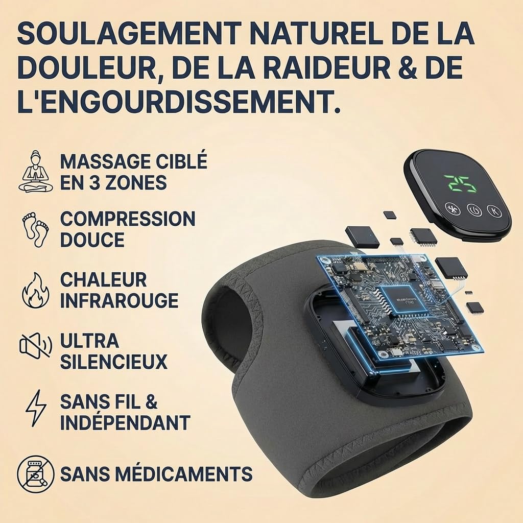 Fussmassagegerät Elektrisch Testsieger 3-in-1, Neuropathie Fußmassager mit Wärmetherapie und Vibration, Tragbares Kabelloses Massagegerät für Füße und Knöchel