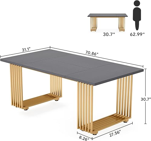 Miniatura 7 de Tribesigns Mesa de comedor moderna para 6-8 personas, mesa de comedor gris de 70.8 pulgadas de largo para cocina, mesa de cocina de madera con patas