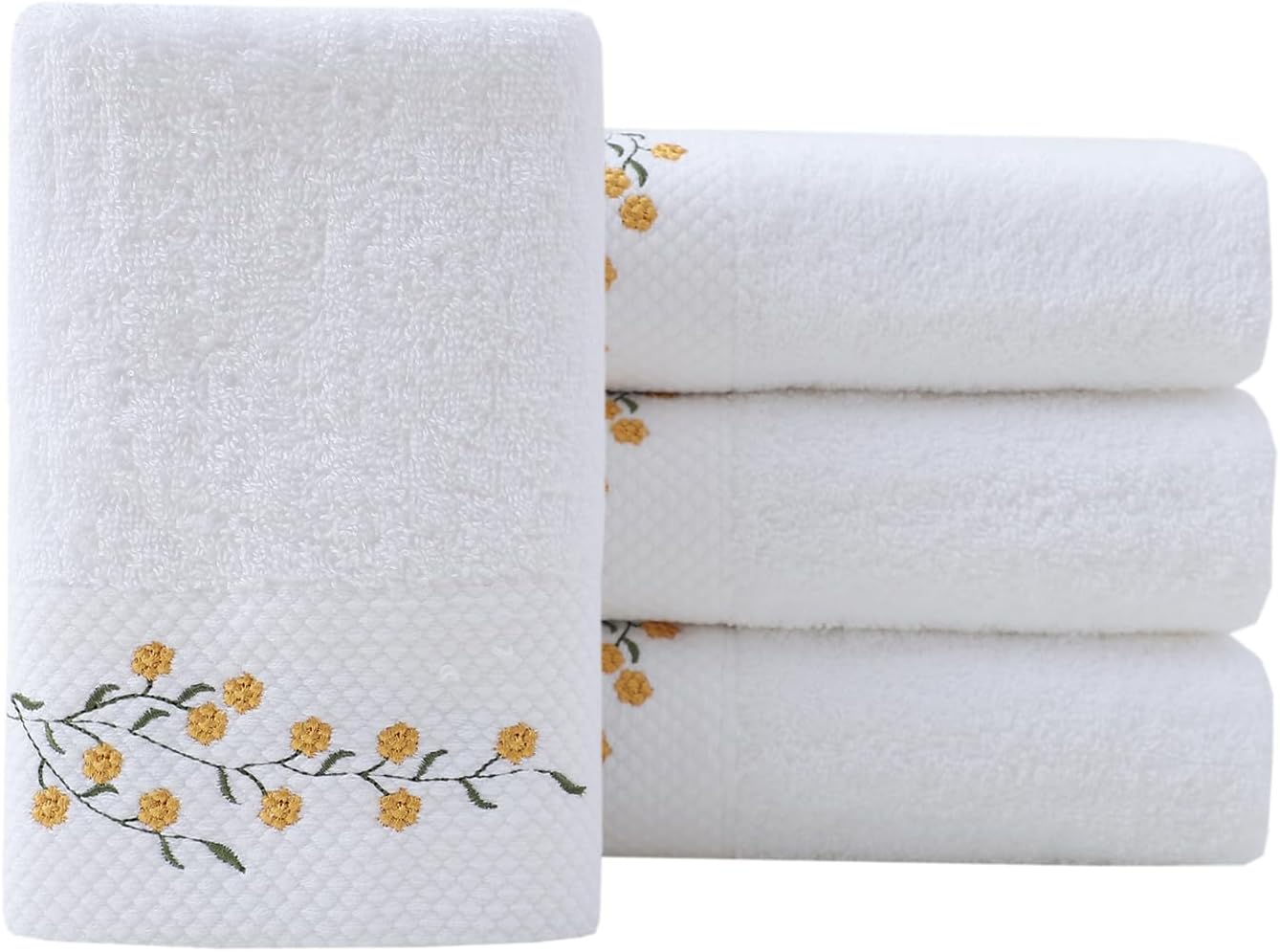 Pidada Hand Towels Set of 4 Embroidered Floral Pattern 100% Cotton Absorbent Soft Decorative Towel for Bathroom (White Pattern 4)