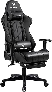GXTRACE ゲーミングチェア PCゲーミングチェア ゲーム用チェア リクライニング アームレスト ヘッドレスト ランバーサポート オットマン オフィスチェア デスクチェア パソコンチェア 椅子 (Black)