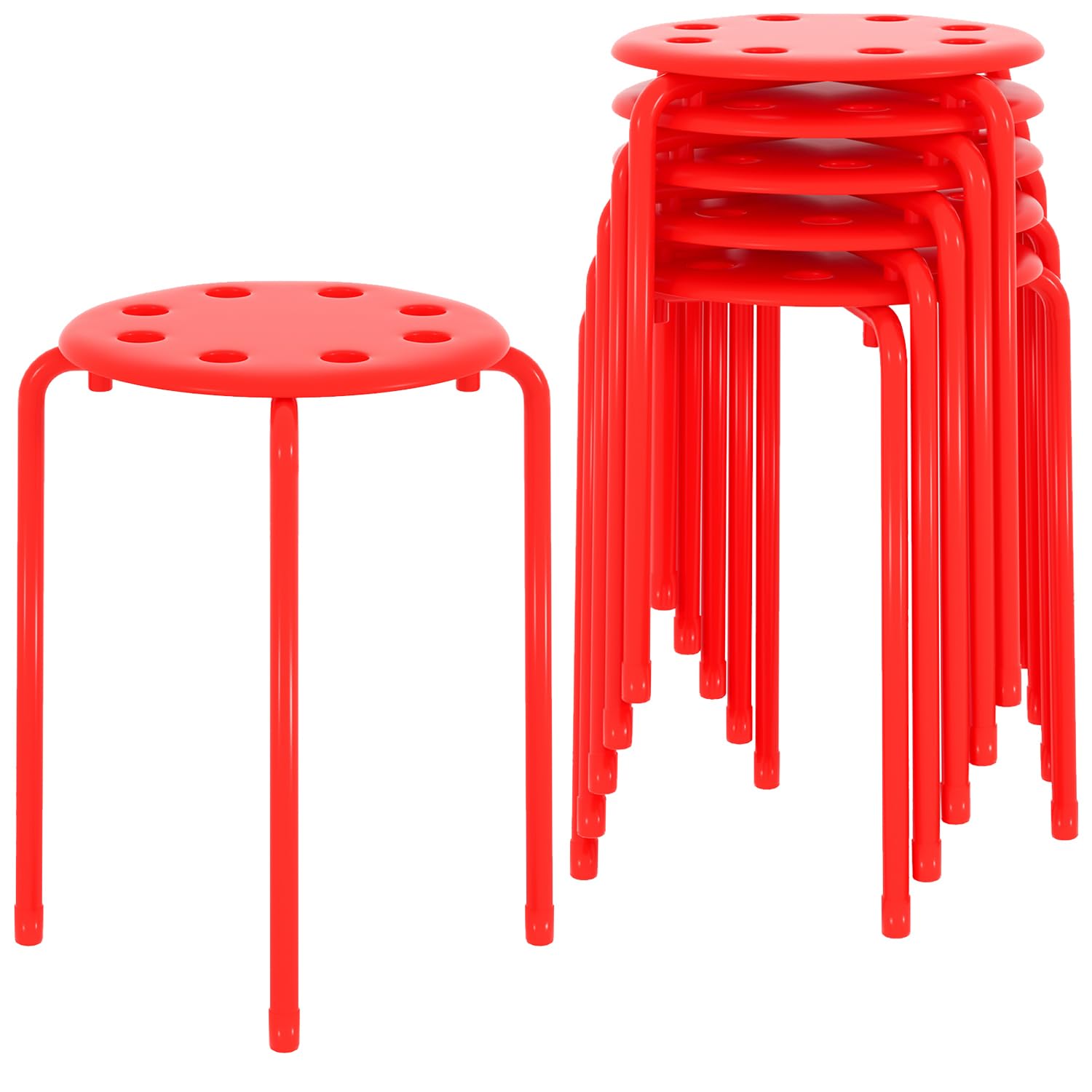 VECELO 6-Piece Stacking Stools, 17.7 Inch Standard Height, Portable Stackable Colorful Decoration Stools for School Classroom and Office Use, Red