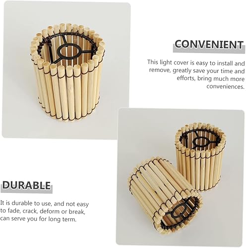 Miniatura 3 de Uonlytech Pantalla de lámpara de tambor pequeño macramé de bambú cubierta de luz colgante de ratán para decoración del hogar