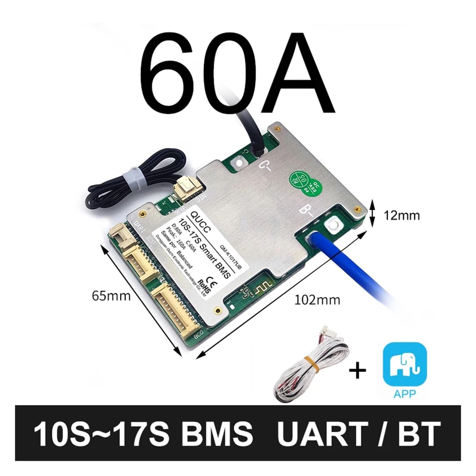 Płyta BMS, 20A 30A 40A 50A 60A 80A 10S 12S 13S 14S 15S 16S 17S inteligentny BMS bateria litowa Ebike Balance Board 36V 48V 52V 60V(60A Built In BT,3.7V Li Ion 10-17S)