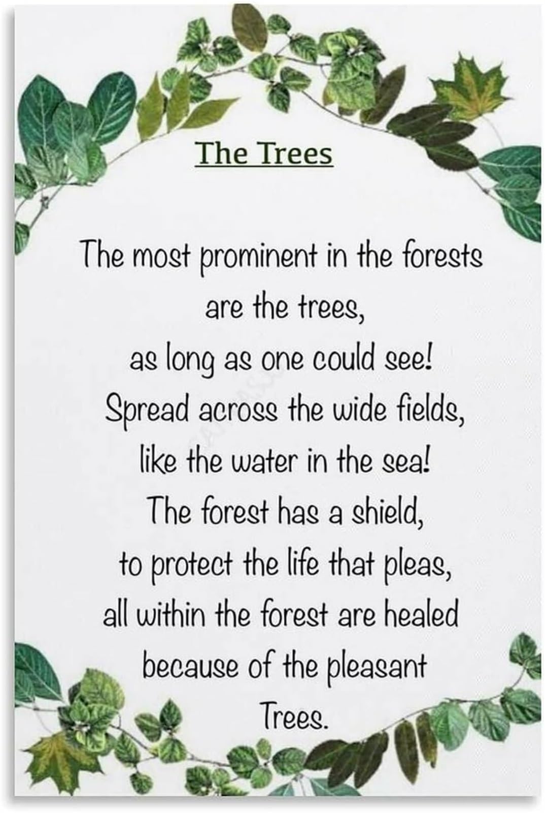 FNYUVNFAF Serene Forest Tree Classic Verse Canvas Poster Wall-Art for Bedroom Living Room Decor Unframed,08x12inch(20x30cm)