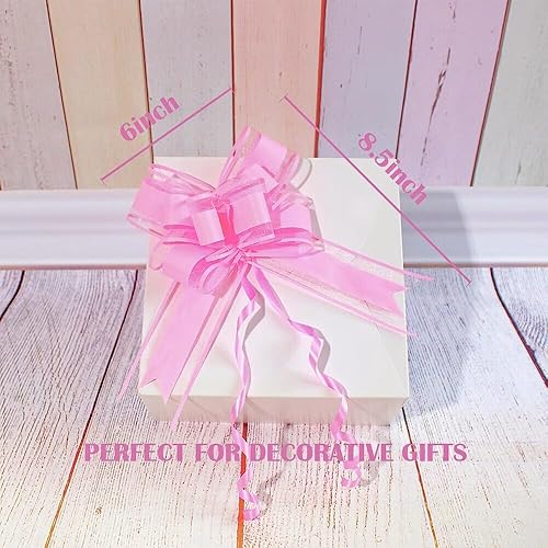 Miniatura 5 de WEWILUCK Lazos rosados para regalos 15 lazos de regalo de 6 pulgadas para cestas de regalo, envoltura de papel de flores, ideal para mujeres,