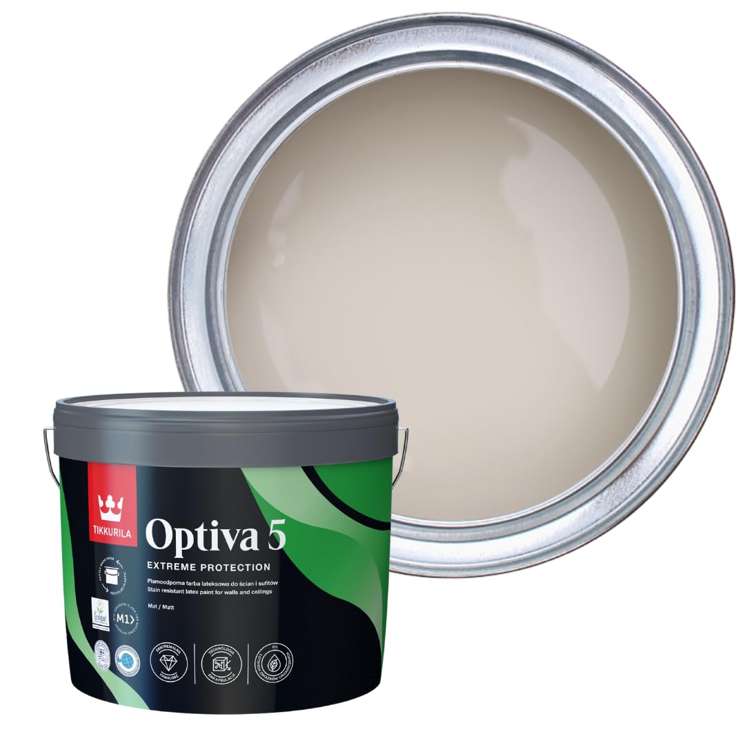 TIKKURILA Optiva 5 Matt Emulsion Paint โ Durable, Scrubbable & Easy-Clean for Walls and Ceilings | Zero VOC - 10L Median X486