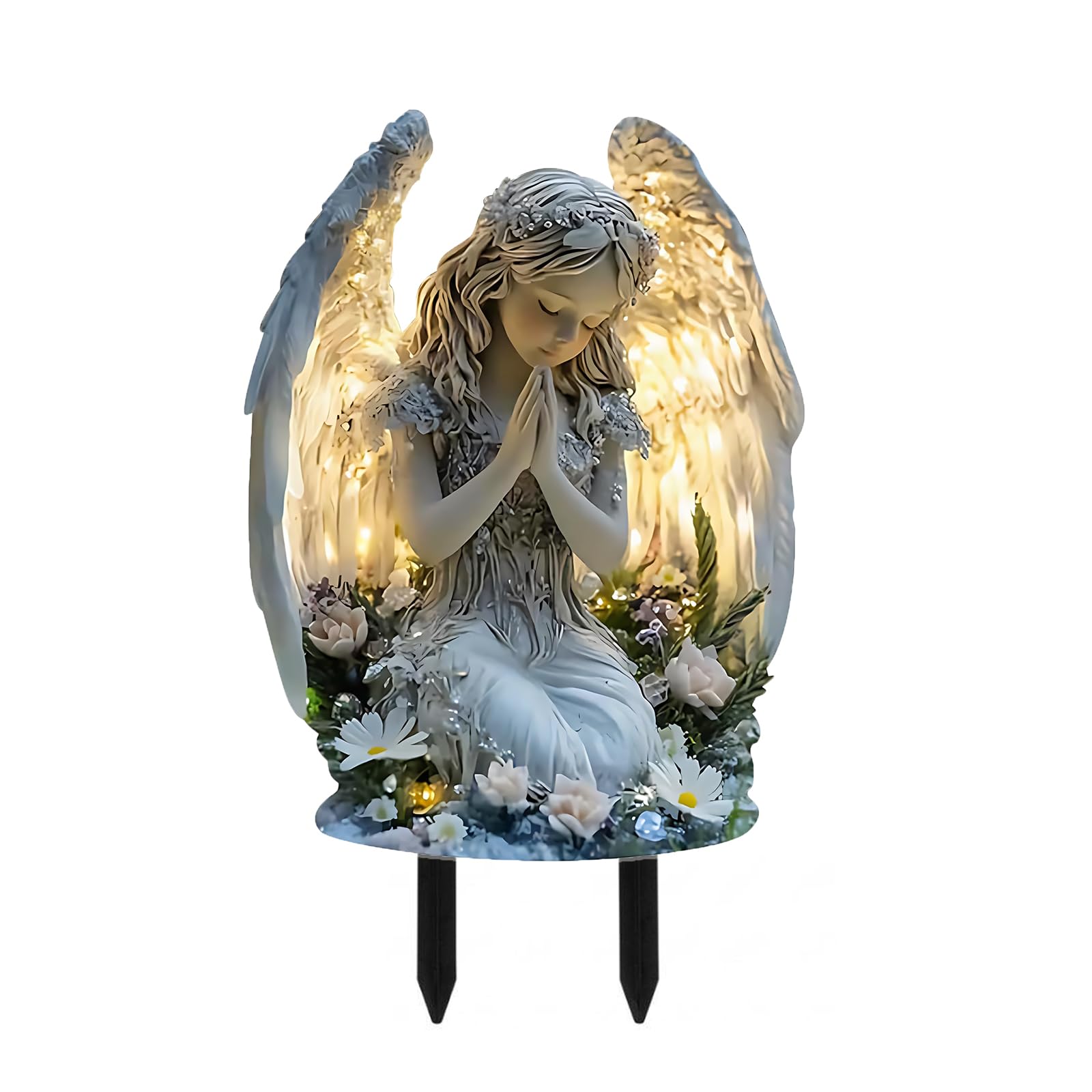 Guardian Angel Garden Stake, Praying Angel Garden Ornaments Outdoor, Angel Ground Insert for Outdoor Plant Pot, Garden Fairy Ornaments for Lawn Patio, Girl Angel Statue for Porch Flower Bed