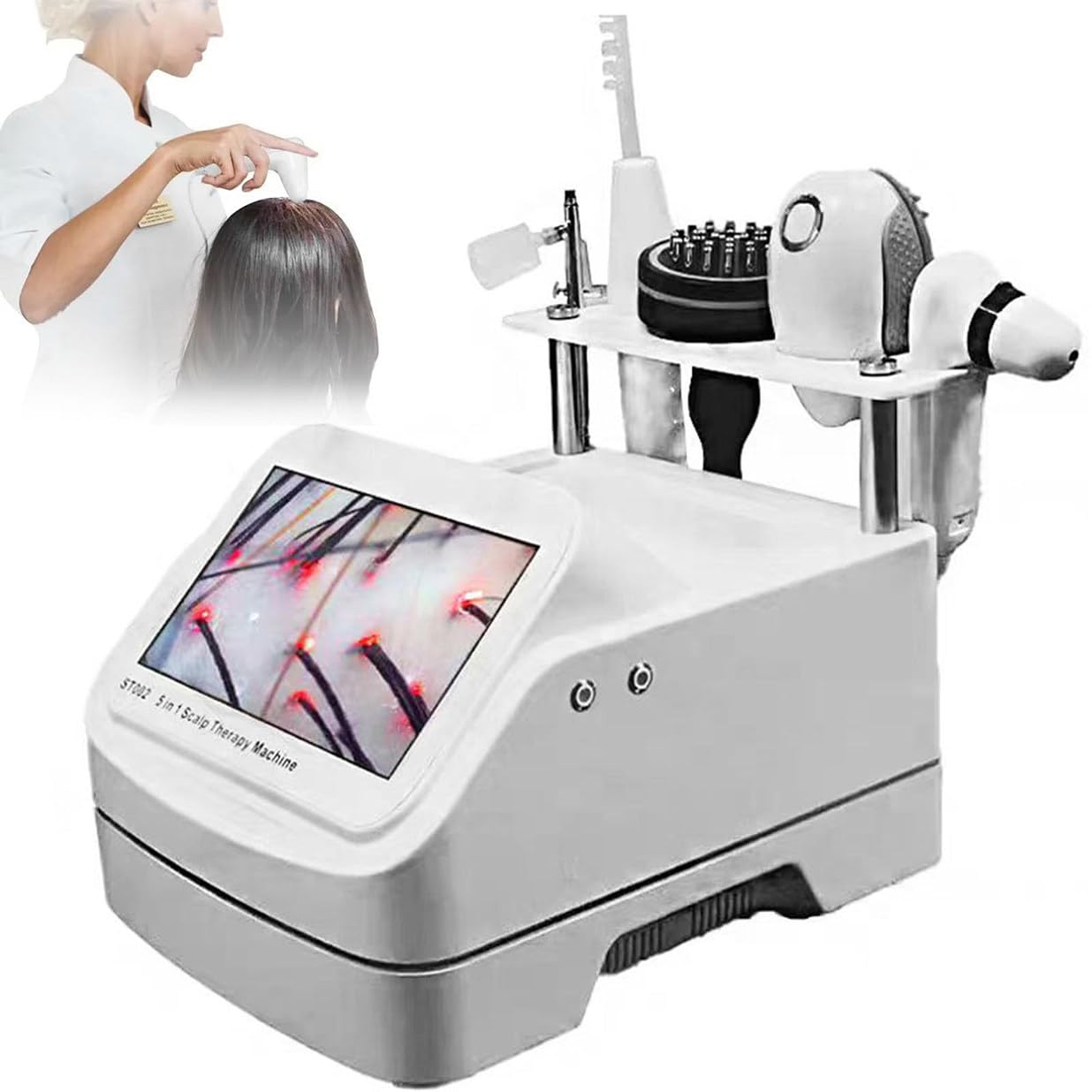 Analizzatore Diagnostico Pelle E Capelli,Microscopio Digitale 5 in 1,Rilevatore Di Capelli E Cuoio Capelluto,Tester Di Umidità E Olio Del Follicolo Pilifero per Analizzare I Problemi Cuoio Capelluto