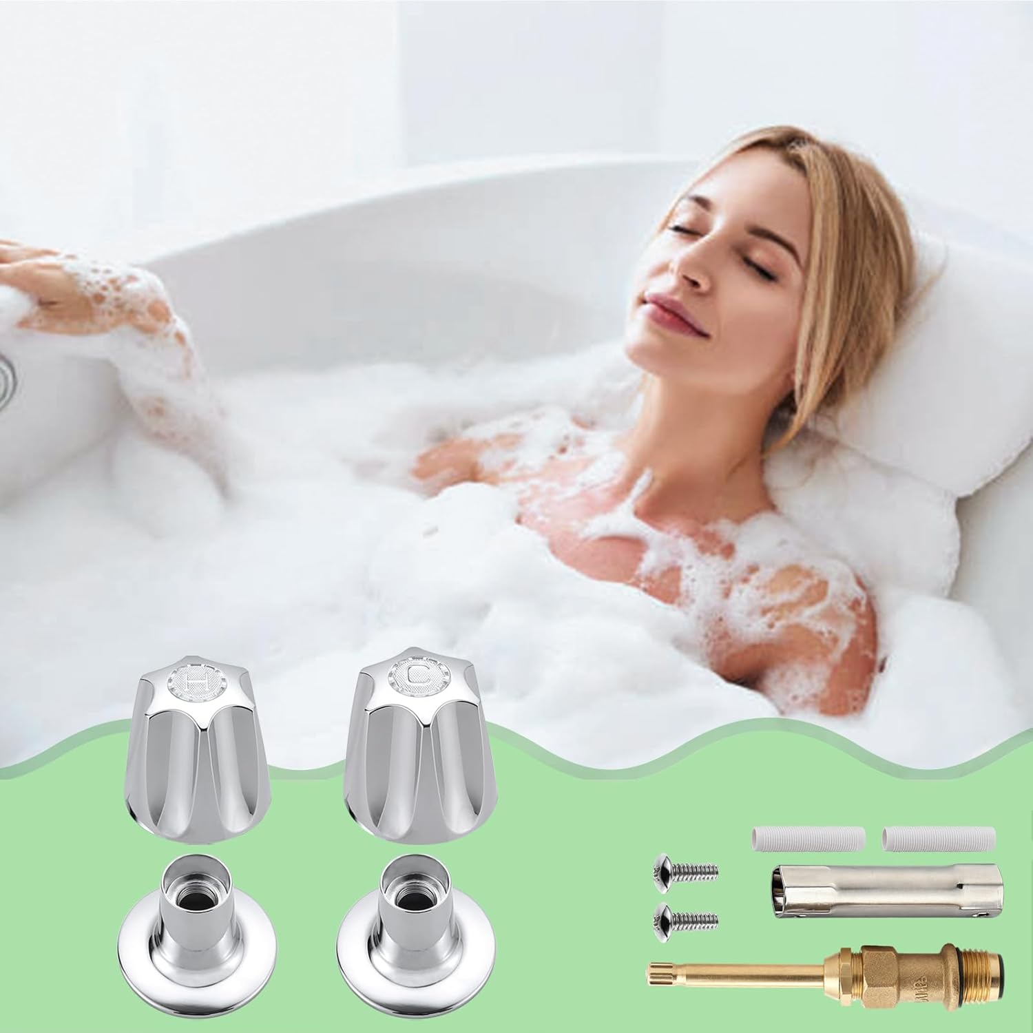 Bathtub Shower Handle Remodel/Rebuild Trim Kit, Shower Knobs 2 Piece Compatible with Price Pfister Verve Faucets, Includes 12H-2H, 12H-2C Stems and Flange Base and 2 Stems (Chrome)