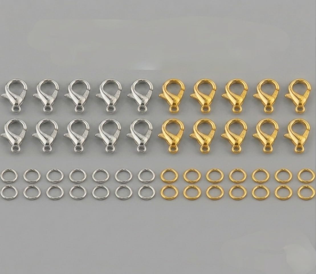 MJC Jewellery Making Lobster Clasps Claw Hooks for Necklace and Bracelet/Findings with Jump Ring -Pack of 15 pcs Each(Silver/Golden) (Silver Golden Combo, 60)-picture-31