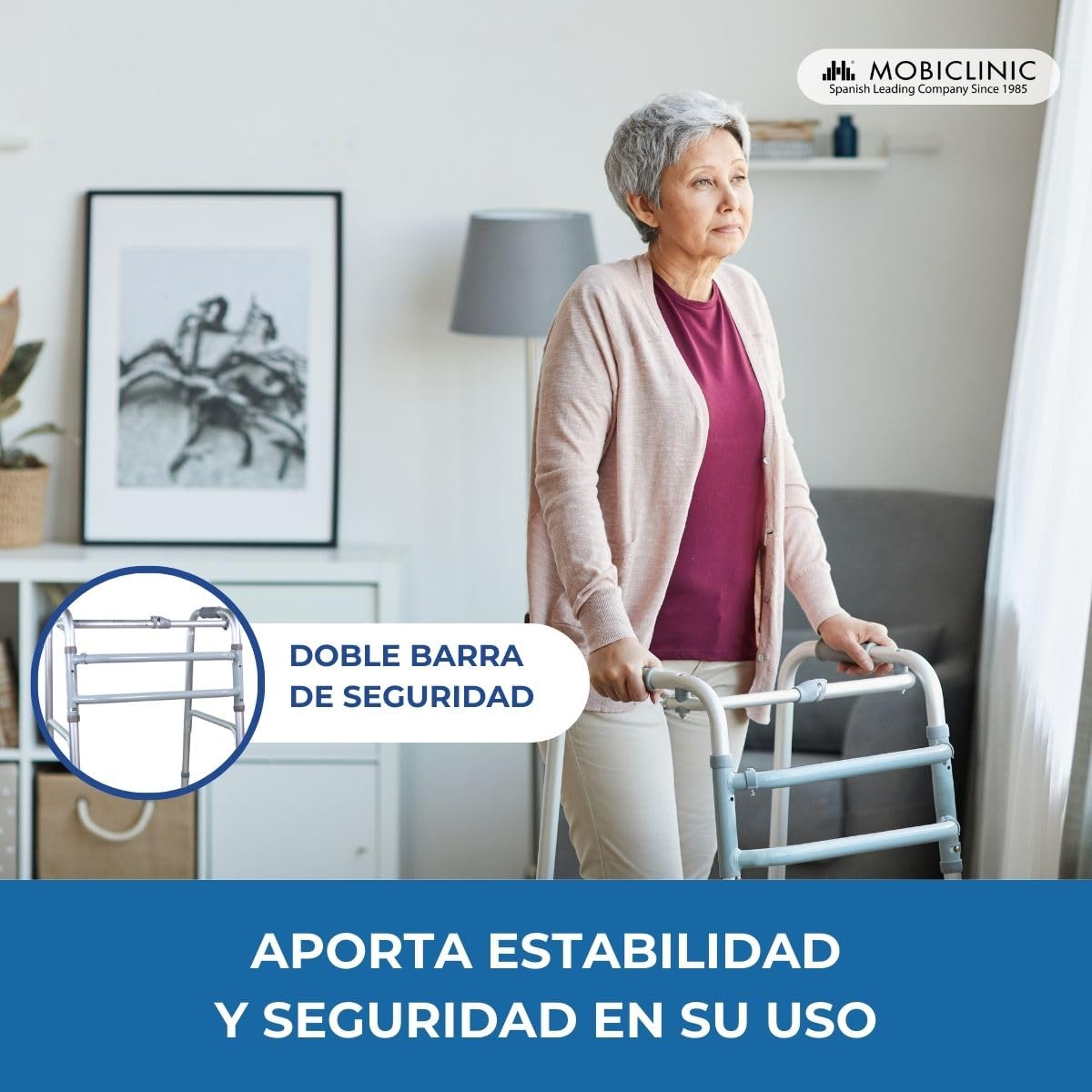 Mobiclinic®, Andador Plegable, Sin Ruedas, Mezquita, Ayuda a la Movilidad, Conteras Antideslizantes, Regulable en Altura, Plegable, Aluminio, Ultraligero, Peso Máximo 100 kg