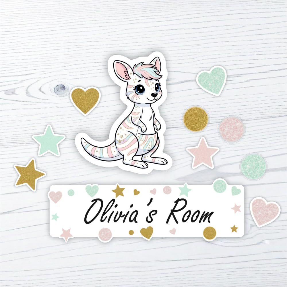 Laserables Personalised Pastel “Cute Animal” Room Name Plaque – Fun, Bedroom Door Sign for Boys & Girls (Kangaroo)