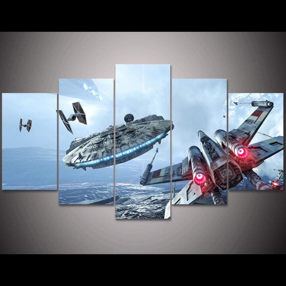 Tableau 5 Pièces Toile Star Wars Arbre Étoile De La Mort 150x80 Cm - Décoration Murale Absorption Acoustique
