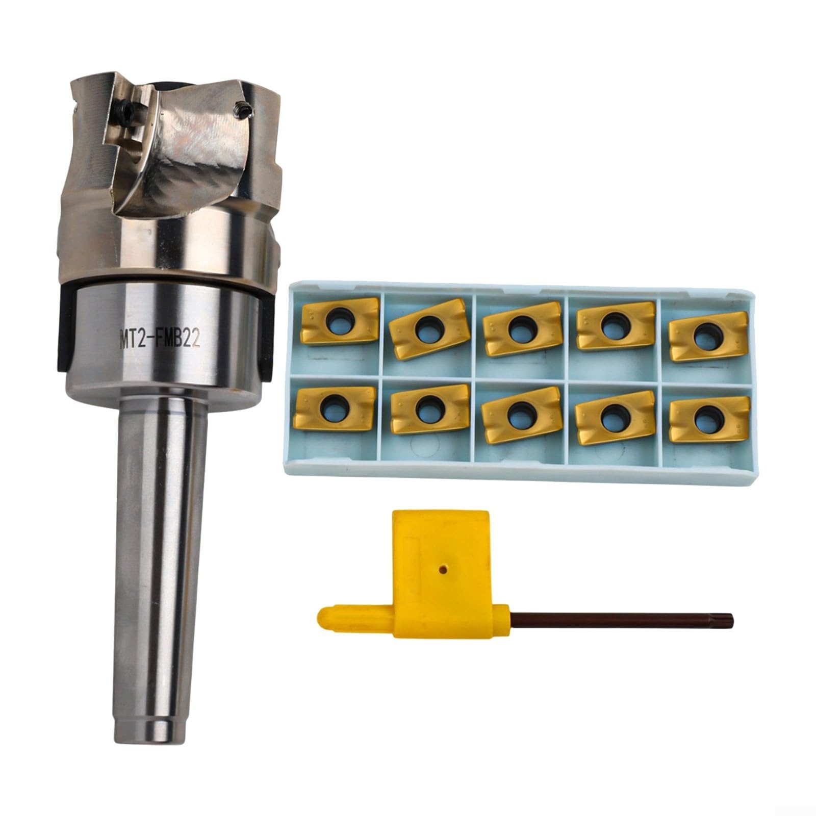 MT2-FMB22-M10 Dorn mit 400R 50 mm Planfräser und 10 APMT1604 Hartmetalleinsätzen für schweres CNC-Fräsen, Halterung aus legiertem Stahl, 4 Schlitze, inkl
