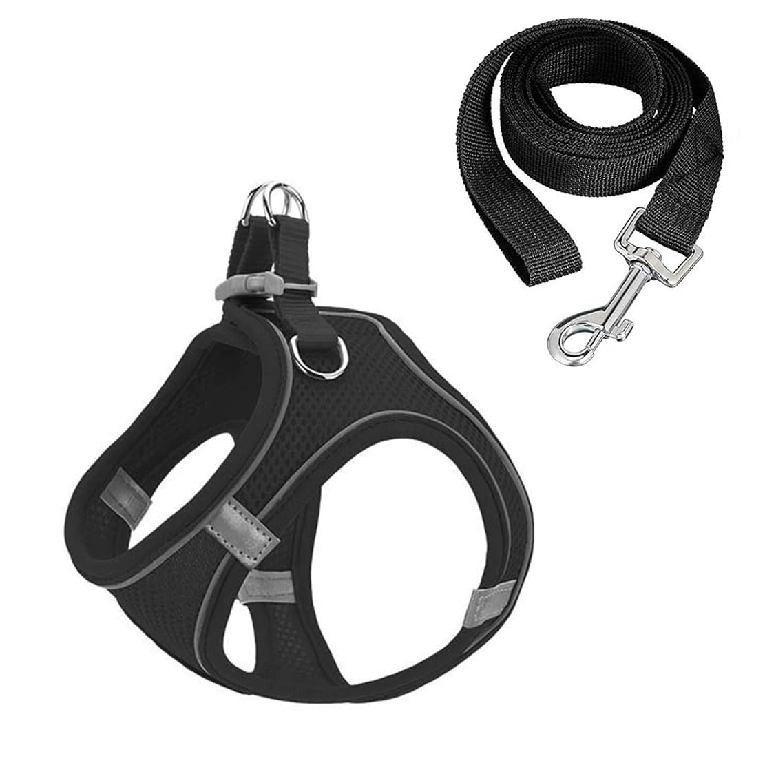Step-in Pet Harness and Leash Set, Reflective Mesh Material, Safety Buckle Design, 150cm Leash, XXXS-L Sizes (black, M)