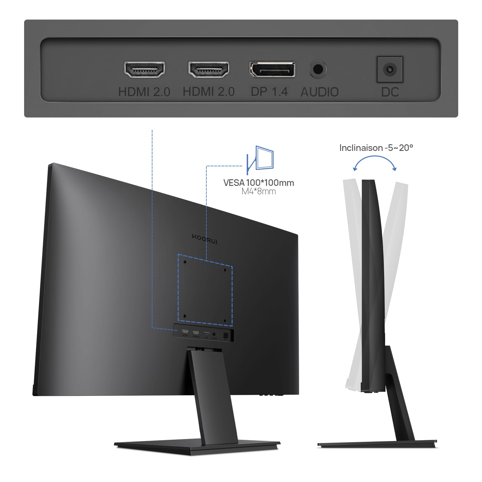 KOORUI Monitor 27 Zoll 4K UHD IPS 60Hz HDMI 2.0 DisplayPort 1.4 Adaptive Sync HDR10 VESA 100x100mm