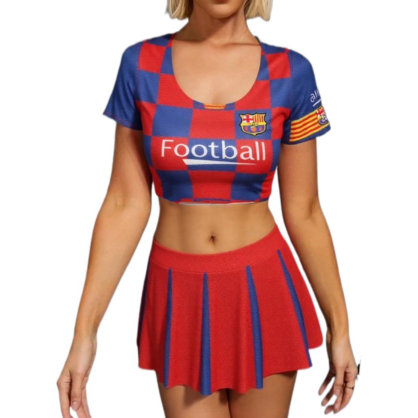QHQQXN Lingerie Costume de Pom-Pom Girl Tenue Coquine Haut Court Jupe plissée Ensemble Jeu de rôle 2 pièces Robe Football acclamer Arbitre Cosplay Uniforme pour soirée à thème Halloween Club