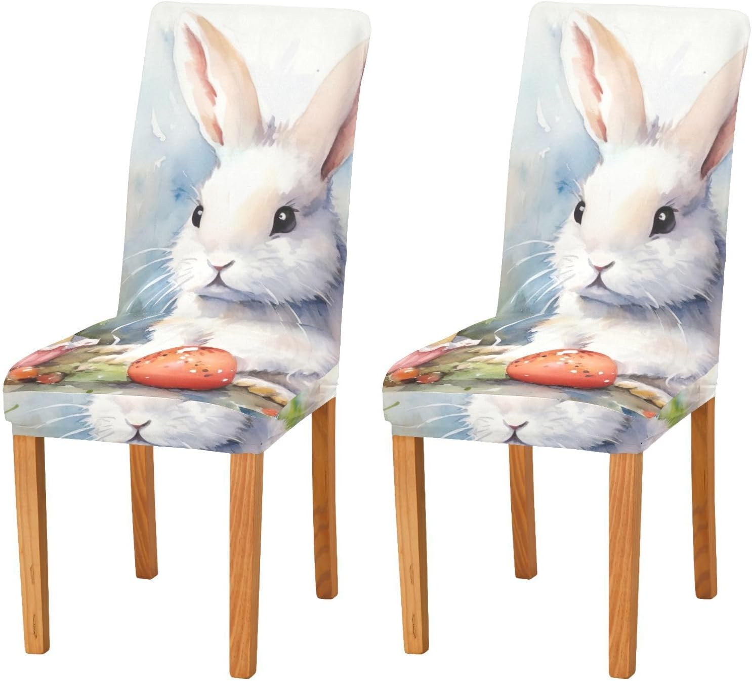 Easter Cute Rabbit Chair Covers for Dining Room 2PCS,Stretch Chair Slipcovers Removable Washable Kitchen Chair Cover Decorative Seat Protector