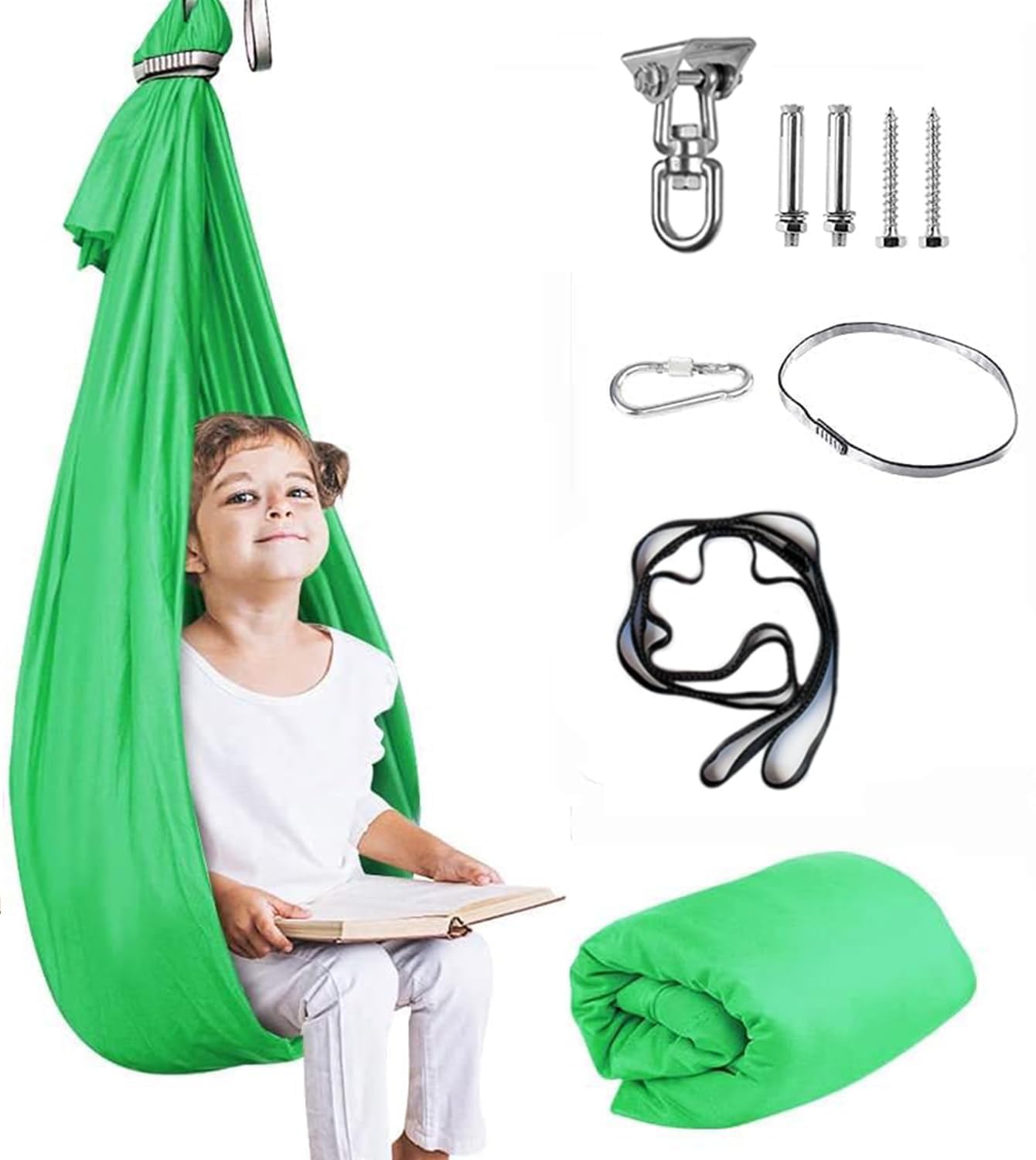 Therapy Swing for Kids with Special Needs (Hardware Included) Sensory Swing Snuggle Swing Indoor Adjustable Aerial Yoga for Children with Autism, ADHD, Aspergers, Sensory Integration (Green)
