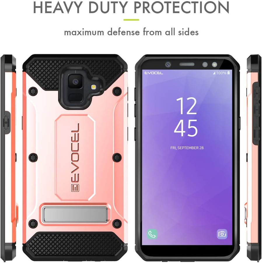 Evocel Galaxy A6 (2018) Case, [Explorer Series Pro] Premium Full Body Case with Glass Screen Protector, Belt Clip Holster, Metal Kickstand for Samsung Galaxy A6 (2018), Rose Gold