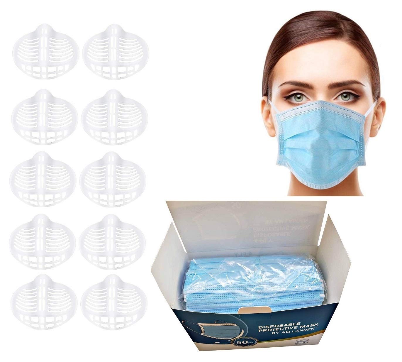 EFK-II Supply10pcs 3D Face Mask Brackets for Comfortable Breathing Lipstick Protector Plus 50 Mouth Covers Style B