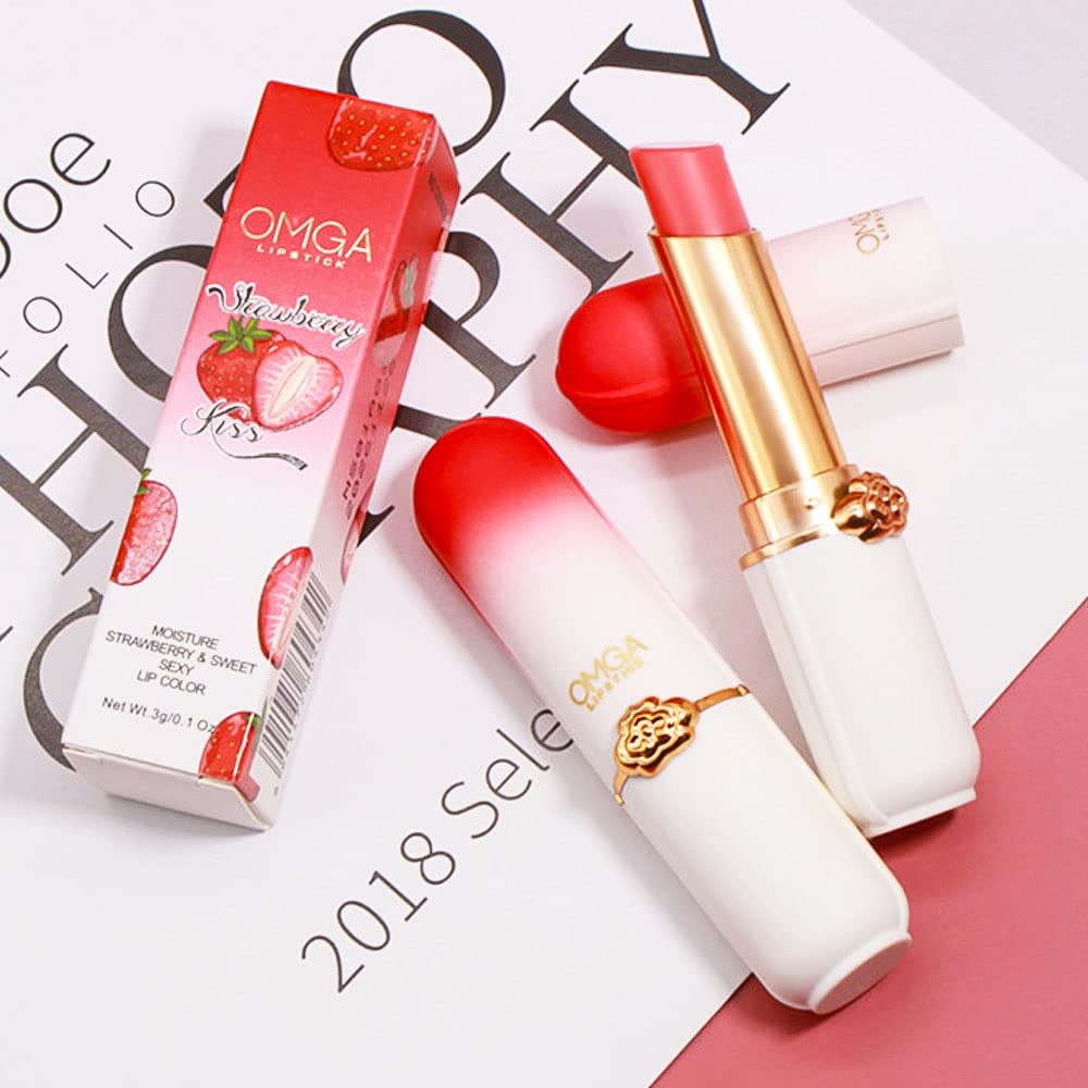 BINGBRUSH 3PCS Aloe Strawberry Cherry Color Changing Lipstick Set, Magic PH Mood Lipstick Long Lasting Moisturizing Lip Balm, Temperature Color Changing Lip Gloss,Hydrating Lip Care for Women: Strawberry 0.1 Ounce (Pack of 2)