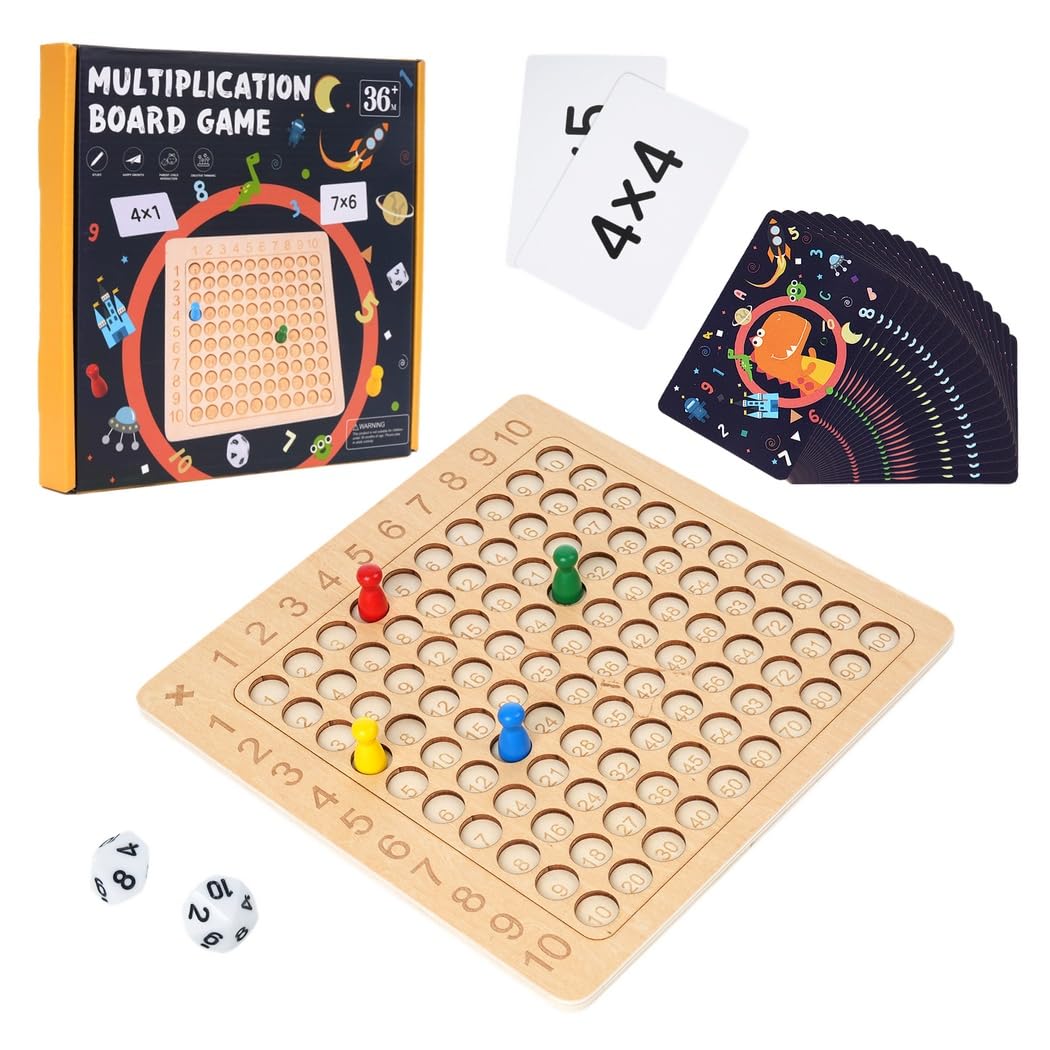 Multiplikations-Brettspiel aus Holz, Lernspiel für Kinder zum Zählen, interaktive Mathebausteine für Eltern und Kinder, Puzzle-Multiplikationstafel für Kleinkinder ab 3 Jahren