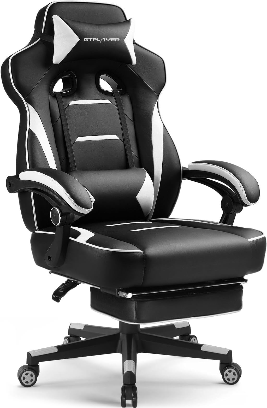 GTPLAYER Big and Tall Gaming Chair with Memory Foam Cushion, Computer Video Game Desk Chair with Footrest, Ergonomic Executive Home Office Chair (White, GTPF59 - US)