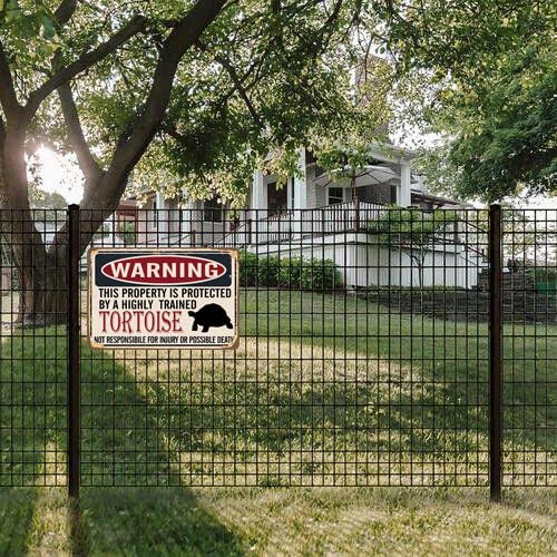 Metal Sign Warning Property Protected By Tortoise Retro Metal Tin Sign Vintage Aluminum Sign For Home Coffee Wall Decor 8X12 Inch #TOP5